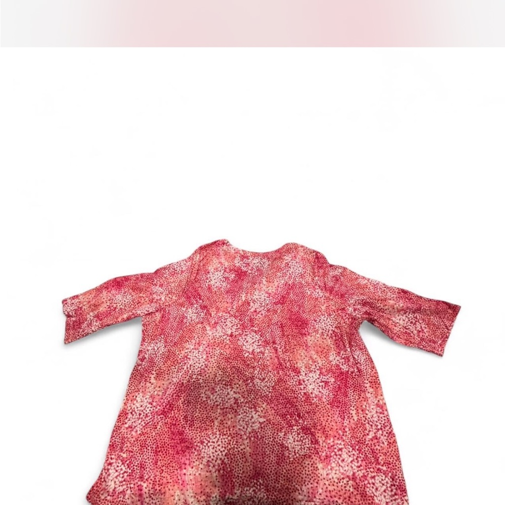 CJ Banks Womens 2X Pink White Dot Print Pintuck Split Neck 3/4 Sleeve Blouse NEW - Picture 8 of 8